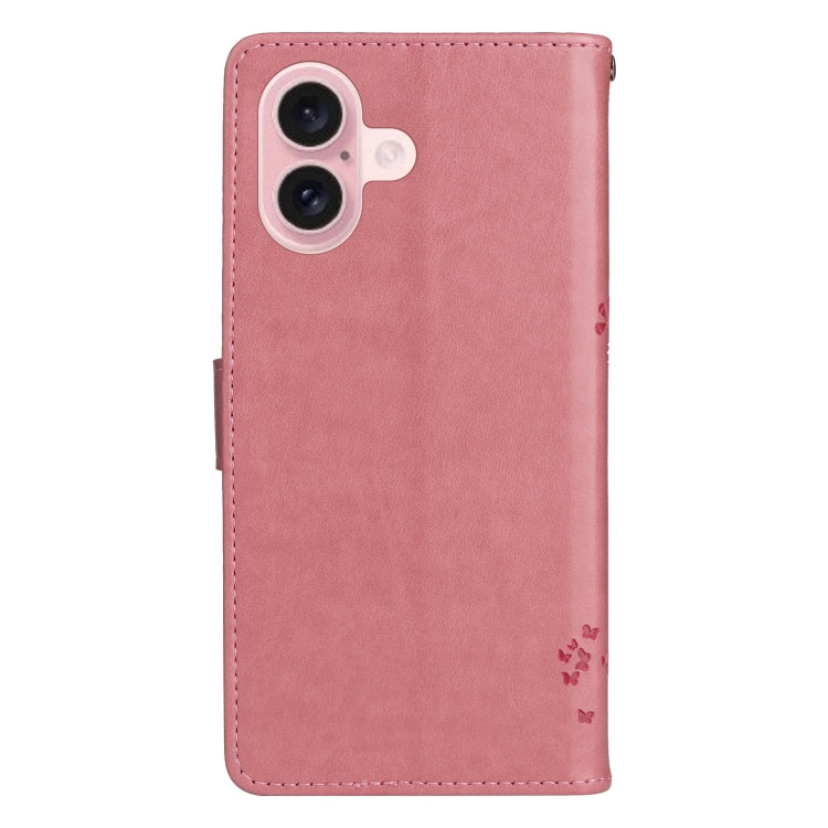 For iPhone 16 Tree & Cat Embossed Pattern Flip Leather Phone Case