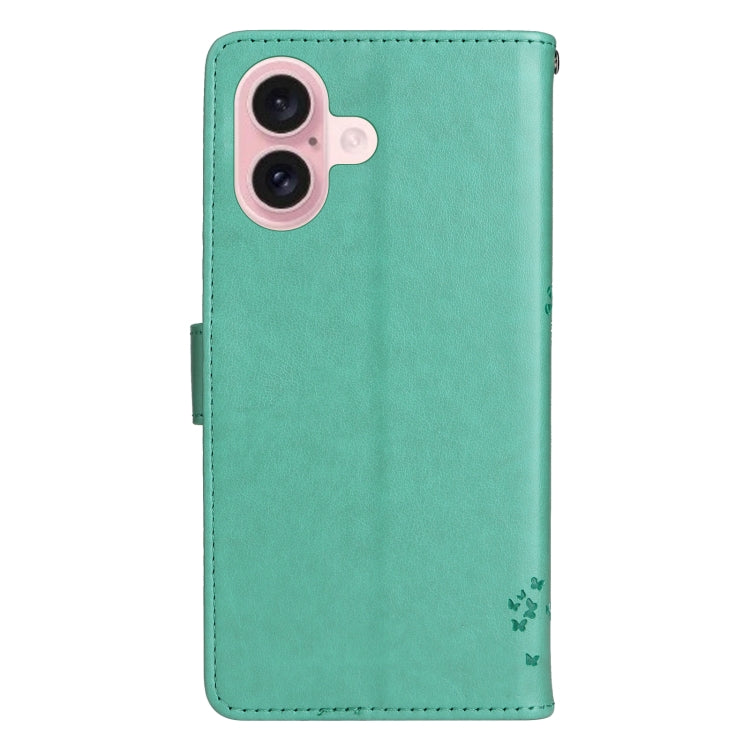 For iPhone 16 Tree & Cat Embossed Pattern Flip Leather Phone Case