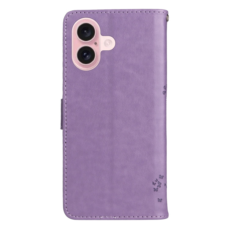 For iPhone 16 Tree & Cat Embossed Pattern Flip Leather Phone Case
