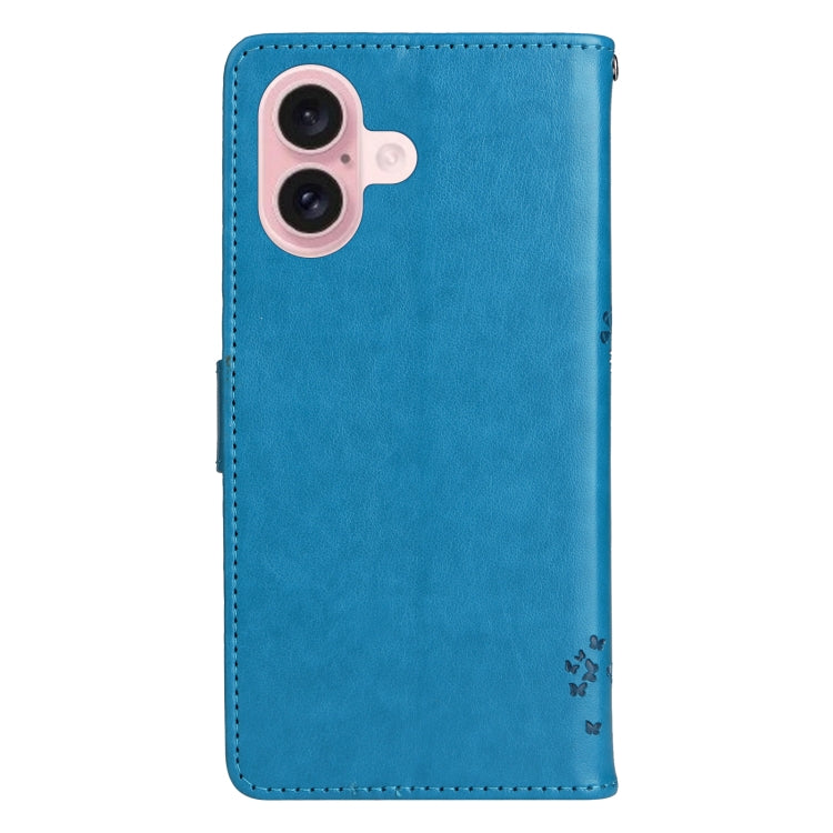 For iPhone 16 Tree & Cat Embossed Pattern Flip Leather Phone Case