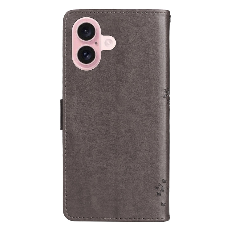 For iPhone 16 Tree & Cat Embossed Pattern Flip Leather Phone Case