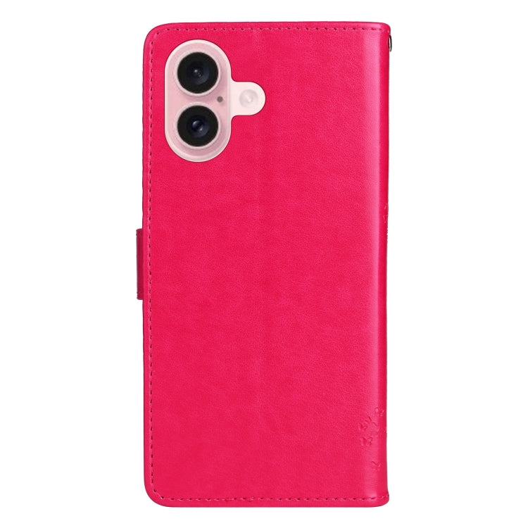 For iPhone 16 Tree & Cat Embossed Pattern Flip Leather Phone Case