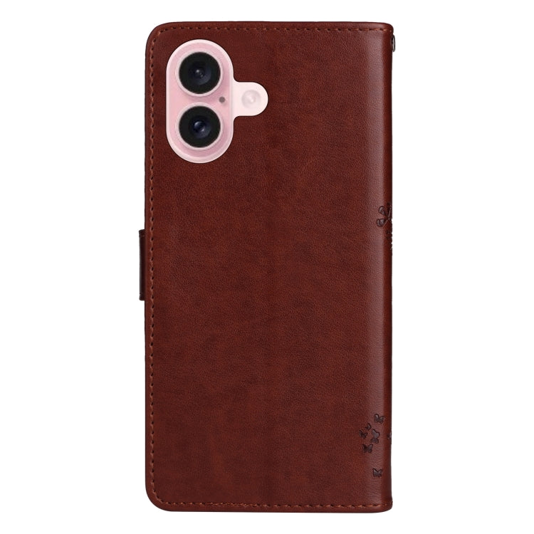 For iPhone 16 Tree & Cat Embossed Pattern Flip Leather Phone Case