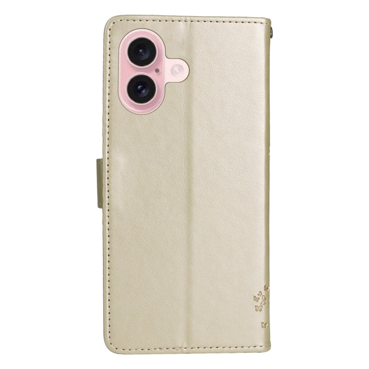 For iPhone 16 Tree & Cat Embossed Pattern Flip Leather Phone Case