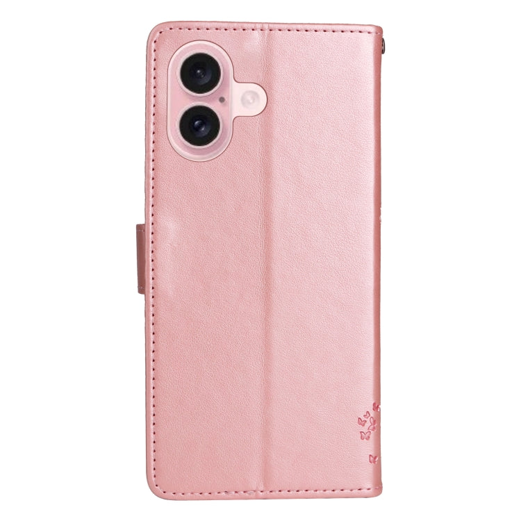 For iPhone 16 Tree & Cat Embossed Pattern Flip Leather Phone Case