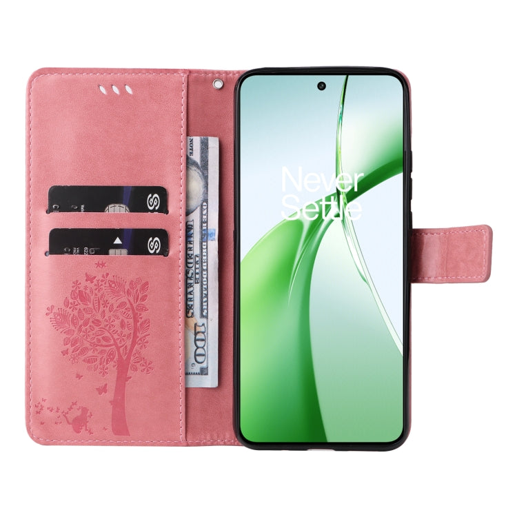 For OnePlus Nord CE4 Tree & Cat Embossed Pattern Flip Leather Phone Case