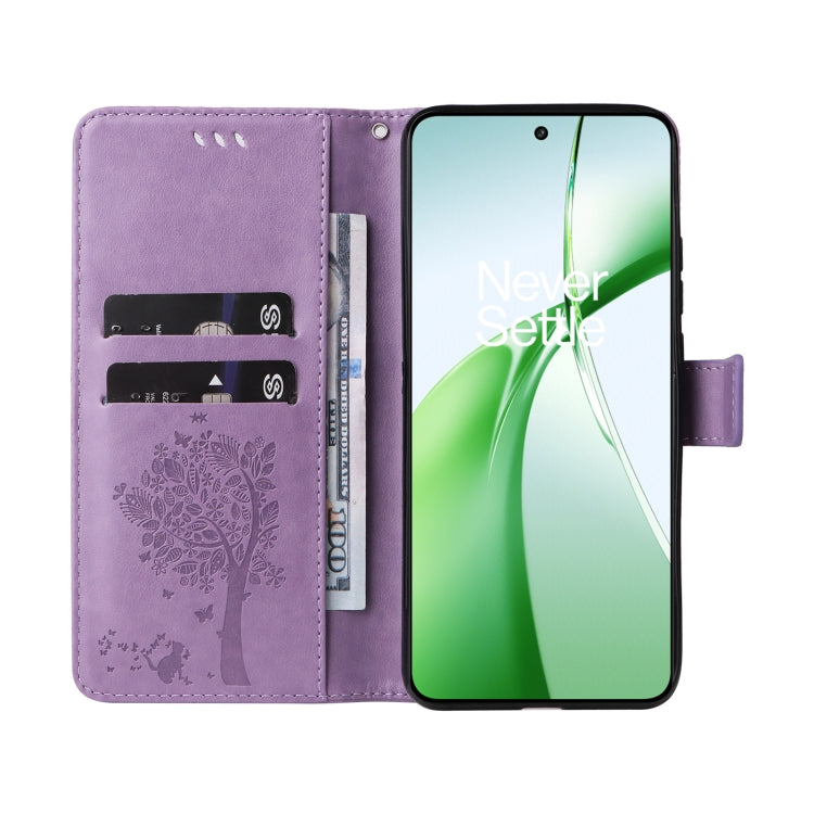 For OnePlus Nord CE4 Tree & Cat Embossed Pattern Flip Leather Phone Case