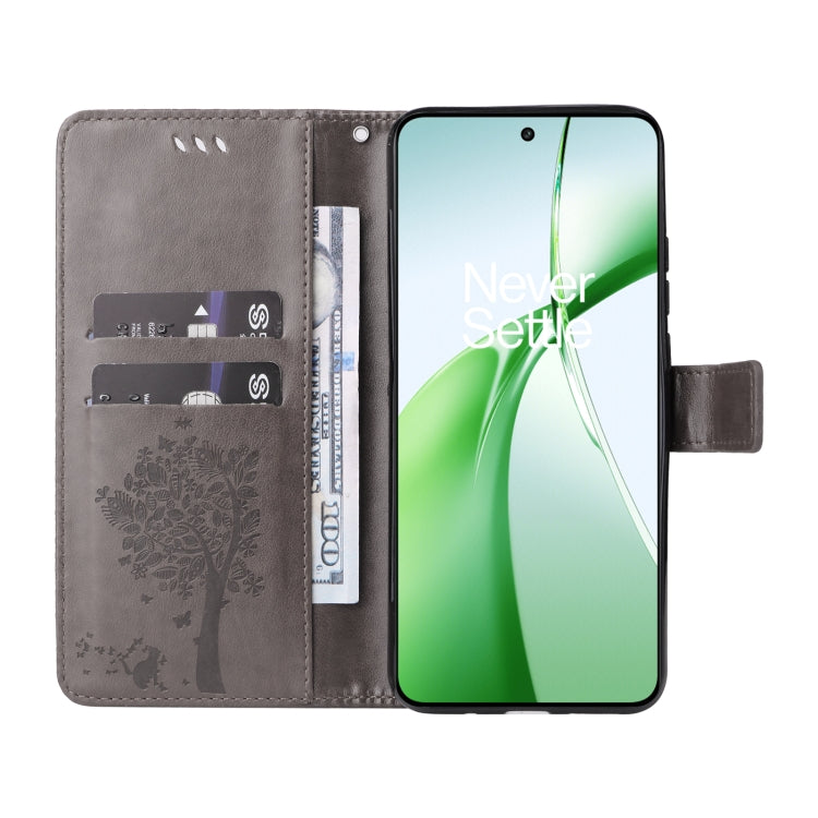For OnePlus Nord CE4 Tree & Cat Embossed Pattern Flip Leather Phone Case