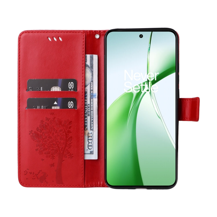 For OnePlus Nord CE4 Tree & Cat Embossed Pattern Flip Leather Phone Case