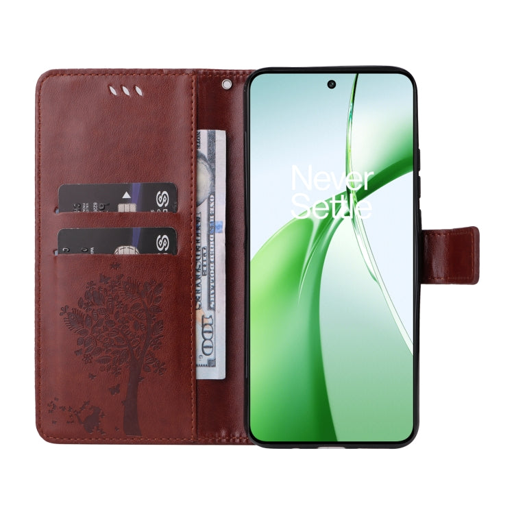 For OnePlus Nord CE4 Tree & Cat Embossed Pattern Flip Leather Phone Case