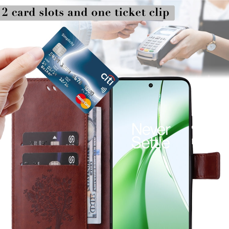 For OnePlus Nord CE4 Tree & Cat Embossed Pattern Flip Leather Phone Case