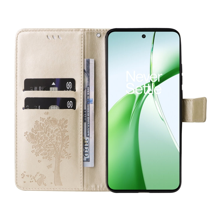 For OnePlus Nord CE4 Tree & Cat Embossed Pattern Flip Leather Phone Case