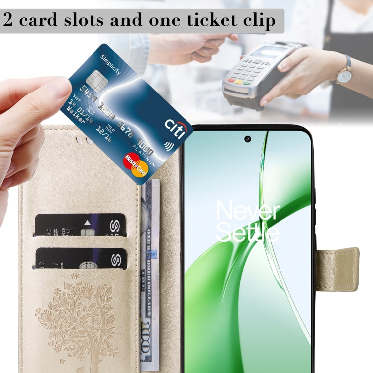 For OnePlus Nord CE4 Tree & Cat Embossed Pattern Flip Leather Phone Case
