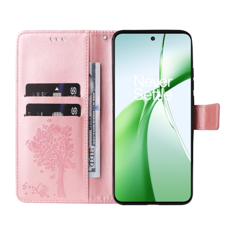 For OnePlus Nord CE4 Tree & Cat Embossed Pattern Flip Leather Phone Case