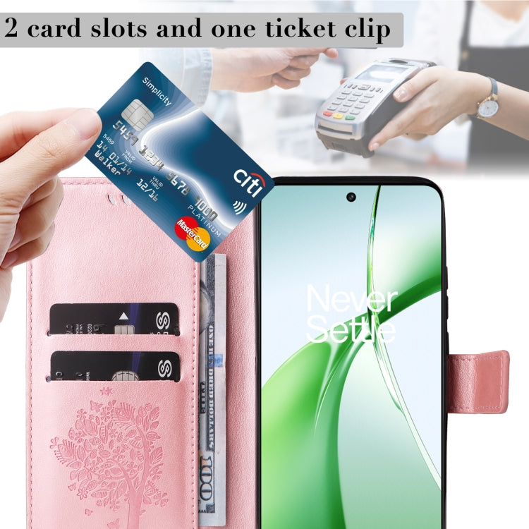 For OnePlus Nord CE4 Tree & Cat Embossed Pattern Flip Leather Phone Case