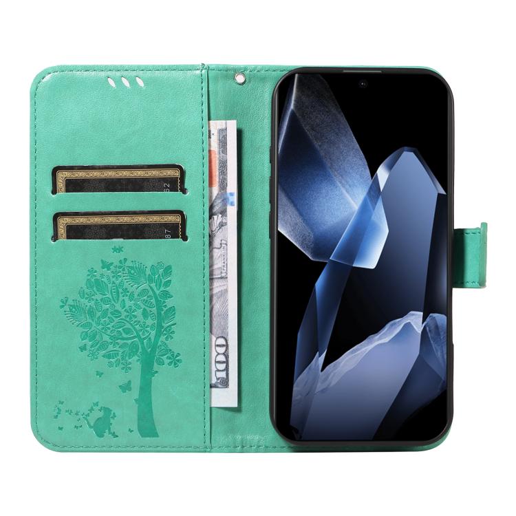 For OnePlus 13 Tree & Cat Embossed Pattern Flip Leather Phone Case