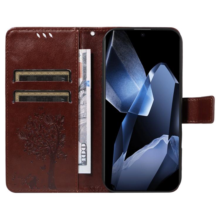For OnePlus 13 Tree & Cat Embossed Pattern Flip Leather Phone Case