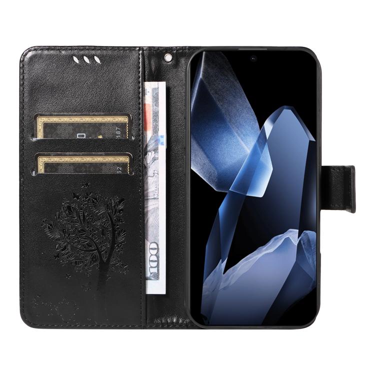 For OnePlus 13 Tree & Cat Embossed Pattern Flip Leather Phone Case