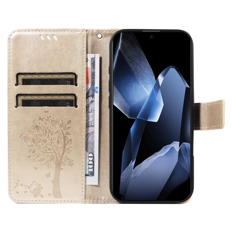 For OnePlus 13 Tree & Cat Embossed Pattern Flip Leather Phone Case