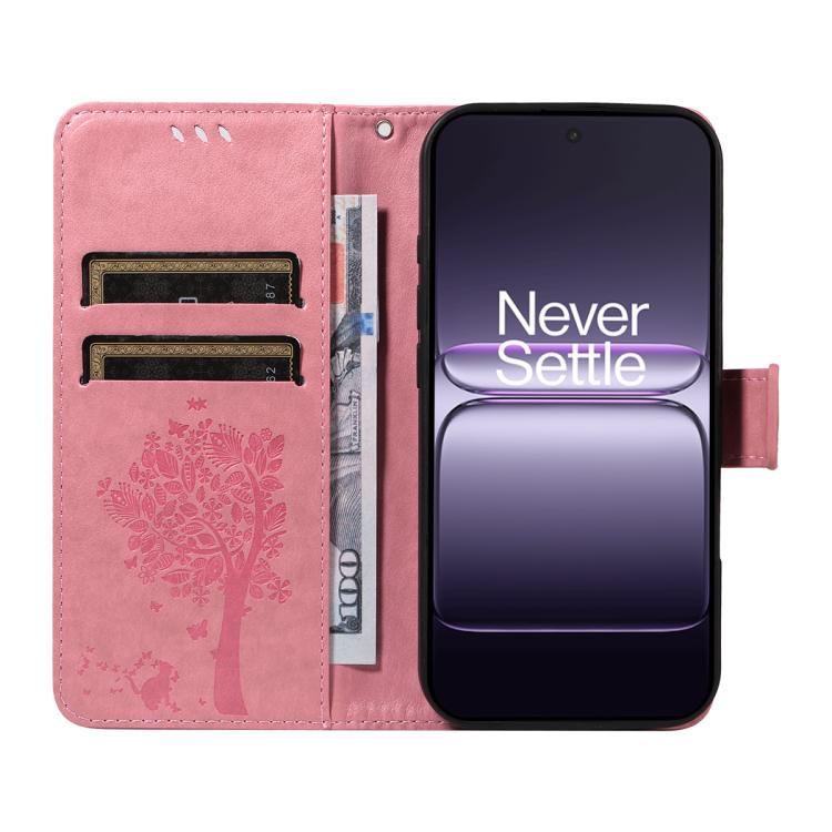 For OnePlus Nord CE5 Tree & Cat Embossed Pattern Flip Leather Phone Case