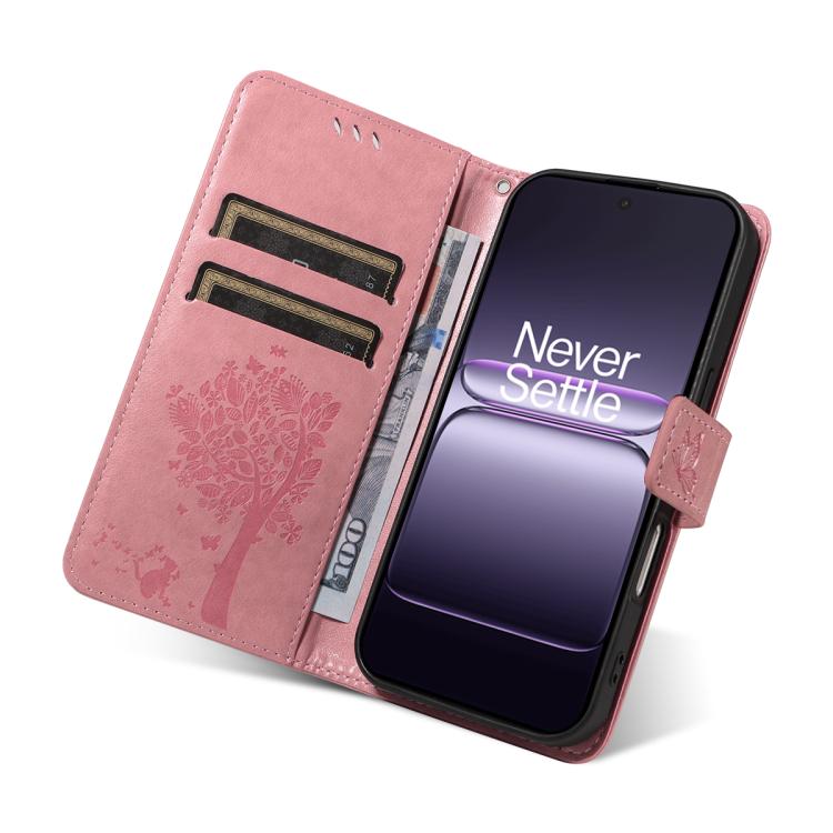 For OnePlus Nord CE5 Tree & Cat Embossed Pattern Flip Leather Phone Case