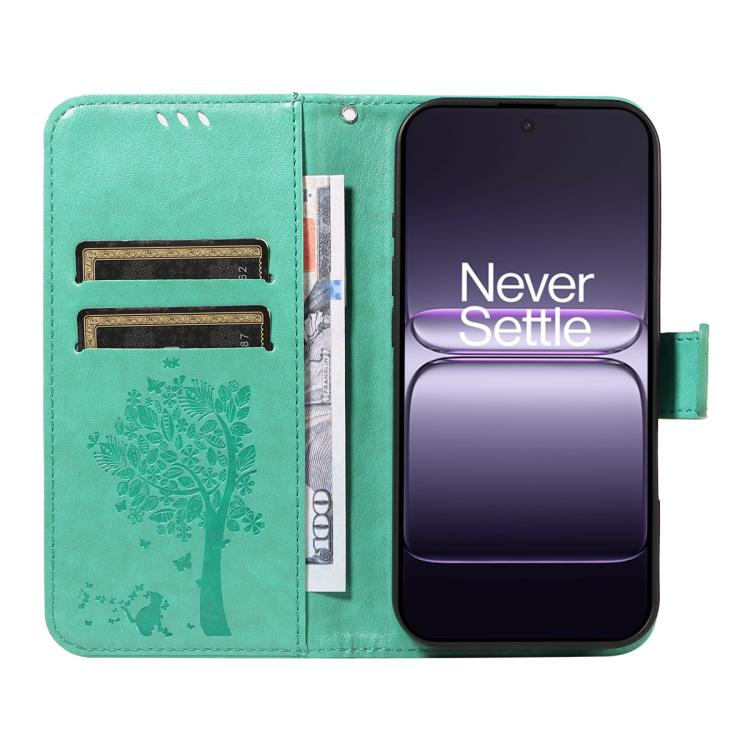 For OnePlus Nord CE5 Tree & Cat Embossed Pattern Flip Leather Phone Case