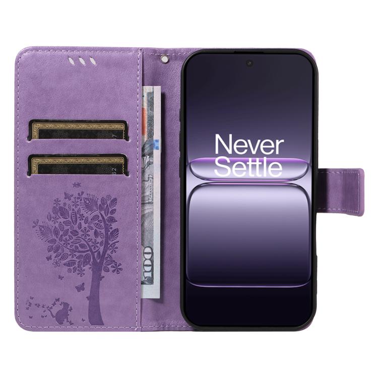 For OnePlus Nord CE5 Tree & Cat Embossed Pattern Flip Leather Phone Case