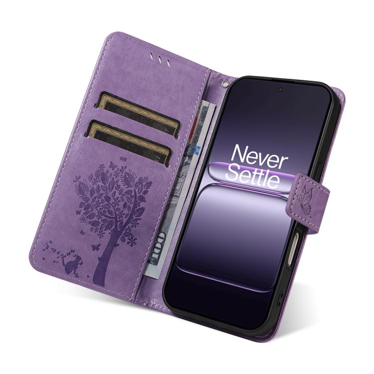 For OnePlus Nord CE5 Tree & Cat Embossed Pattern Flip Leather Phone Case