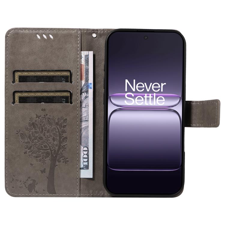 For OnePlus Nord CE5 Tree & Cat Embossed Pattern Flip Leather Phone Case