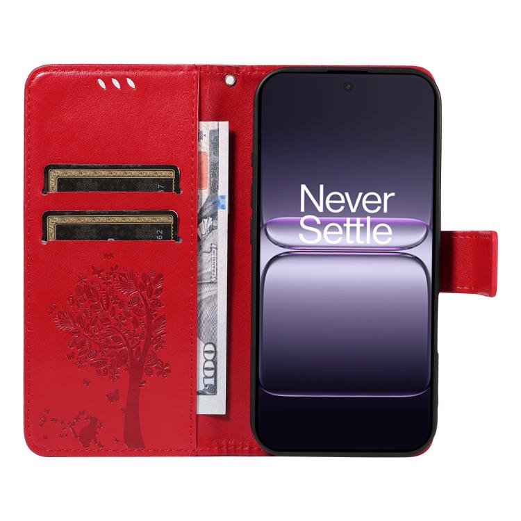 For OnePlus Nord CE5 Tree & Cat Embossed Pattern Flip Leather Phone Case