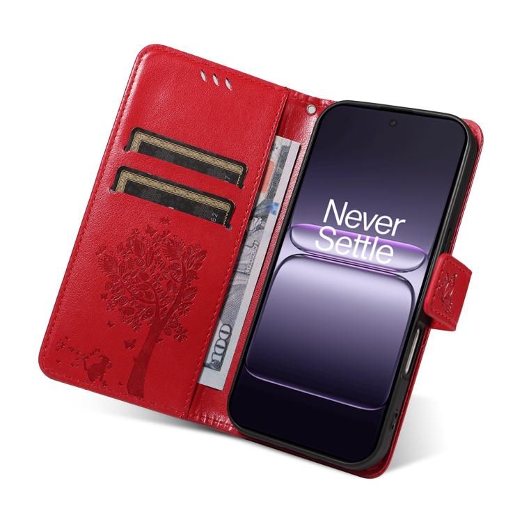 For OnePlus Nord CE5 Tree & Cat Embossed Pattern Flip Leather Phone Case