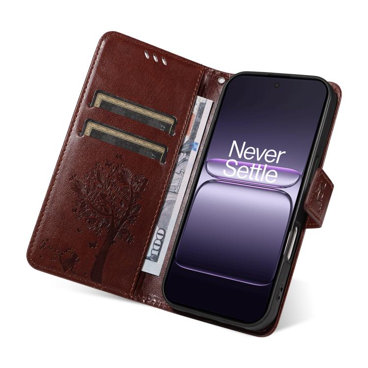 For OnePlus Nord CE5 Tree & Cat Embossed Pattern Flip Leather Phone Case