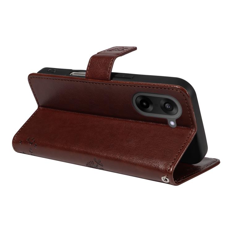 For OnePlus Nord CE5 Tree & Cat Embossed Pattern Flip Leather Phone Case
