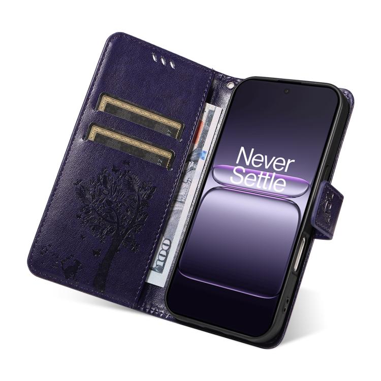 For OnePlus Nord CE5 Tree & Cat Embossed Pattern Flip Leather Phone Case