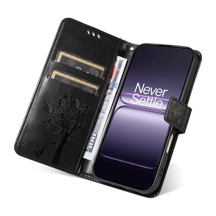 For OnePlus Nord CE5 Tree & Cat Embossed Pattern Flip Leather Phone Case