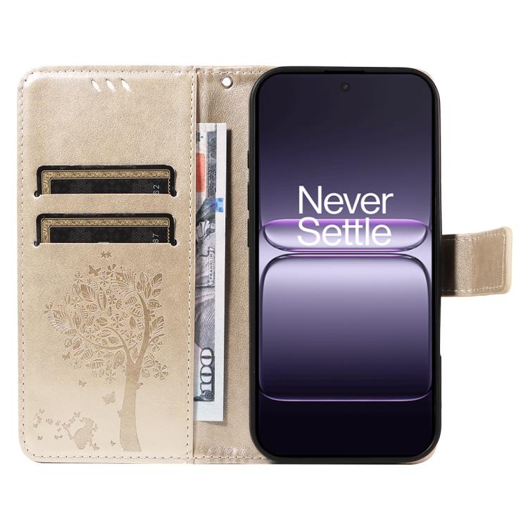 For OnePlus Nord CE5 Tree & Cat Embossed Pattern Flip Leather Phone Case