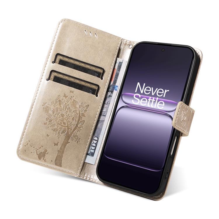 For OnePlus Nord CE5 Tree & Cat Embossed Pattern Flip Leather Phone Case