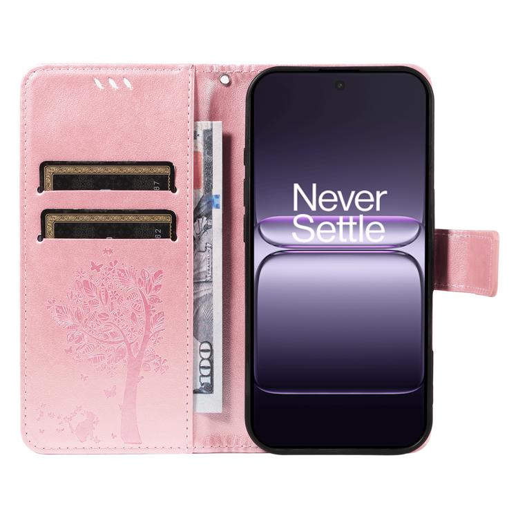 For OnePlus Nord CE5 Tree & Cat Embossed Pattern Flip Leather Phone Case