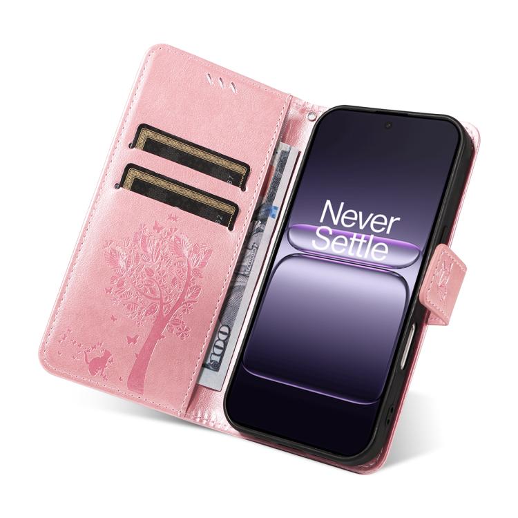 For OnePlus Nord CE5 Tree & Cat Embossed Pattern Flip Leather Phone Case