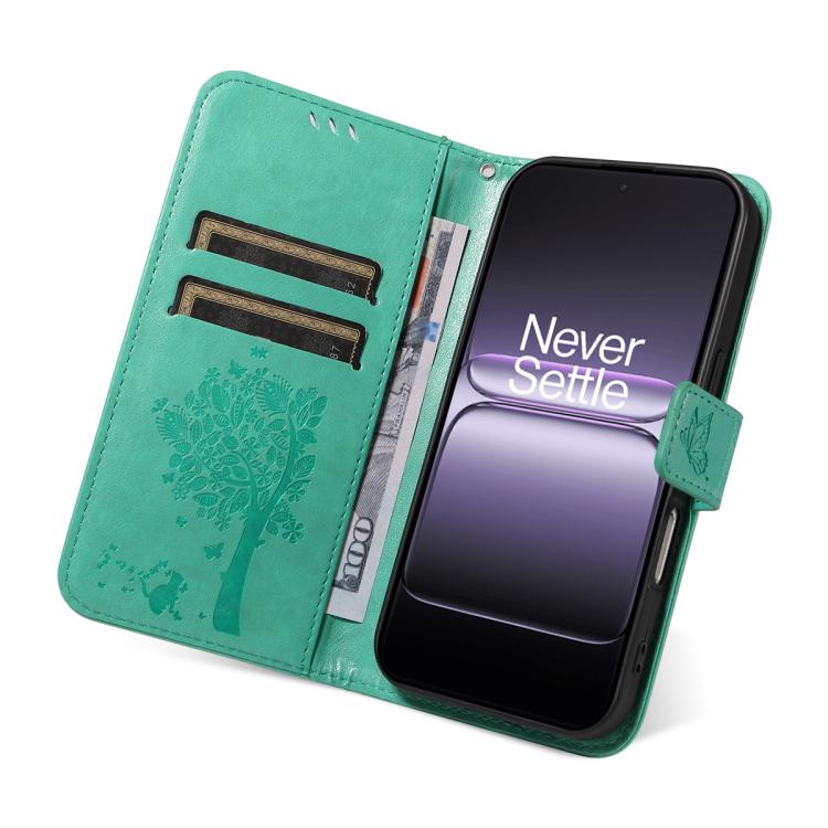 For OnePlus Ace 5 Ultra Tree & Cat Embossed Pattern Flip Leather Phone Case