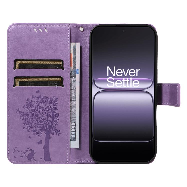 For OnePlus Ace 5 Ultra Tree & Cat Embossed Pattern Flip Leather Phone Case