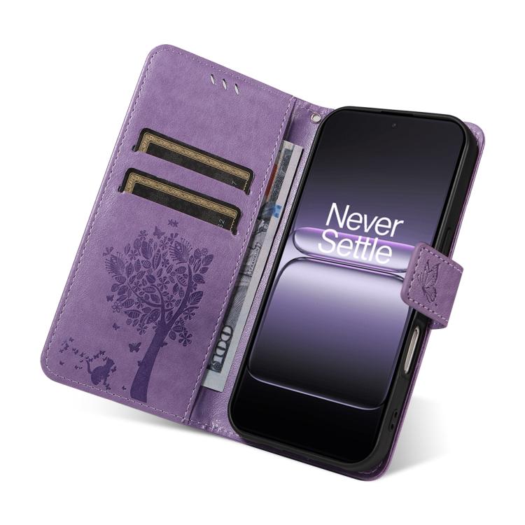 For OnePlus Ace 5 Ultra Tree & Cat Embossed Pattern Flip Leather Phone Case