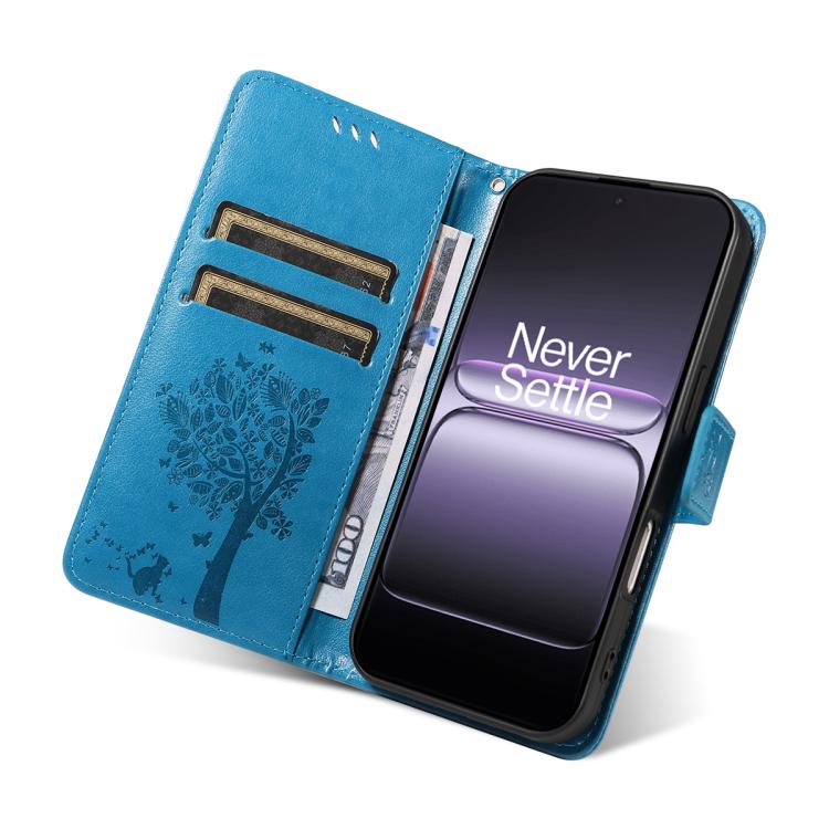 For OnePlus Ace 5 Ultra Tree & Cat Embossed Pattern Flip Leather Phone Case