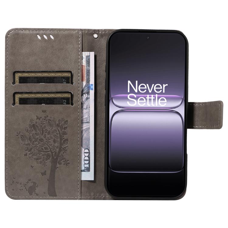 For OnePlus Ace 5 Ultra Tree & Cat Embossed Pattern Flip Leather Phone Case