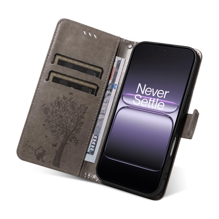 For OnePlus Ace 5 Ultra Tree & Cat Embossed Pattern Flip Leather Phone Case