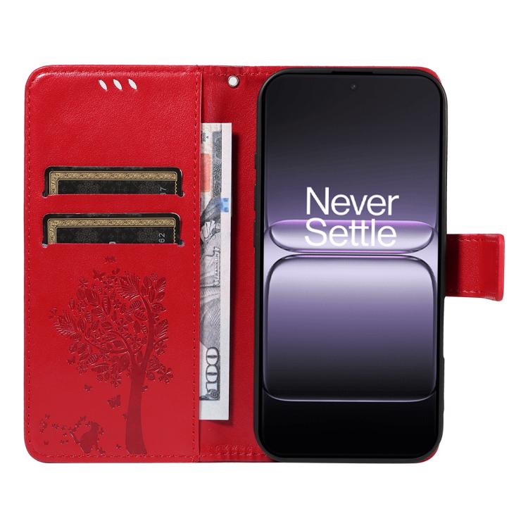 For OnePlus Ace 5 Ultra Tree & Cat Embossed Pattern Flip Leather Phone Case