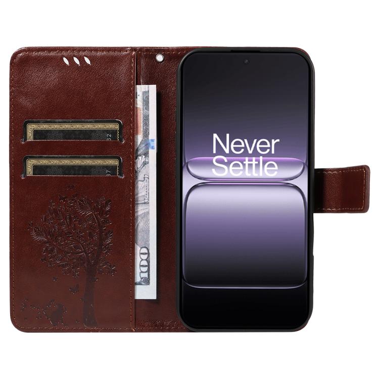 For OnePlus Ace 5 Ultra Tree & Cat Embossed Pattern Flip Leather Phone Case