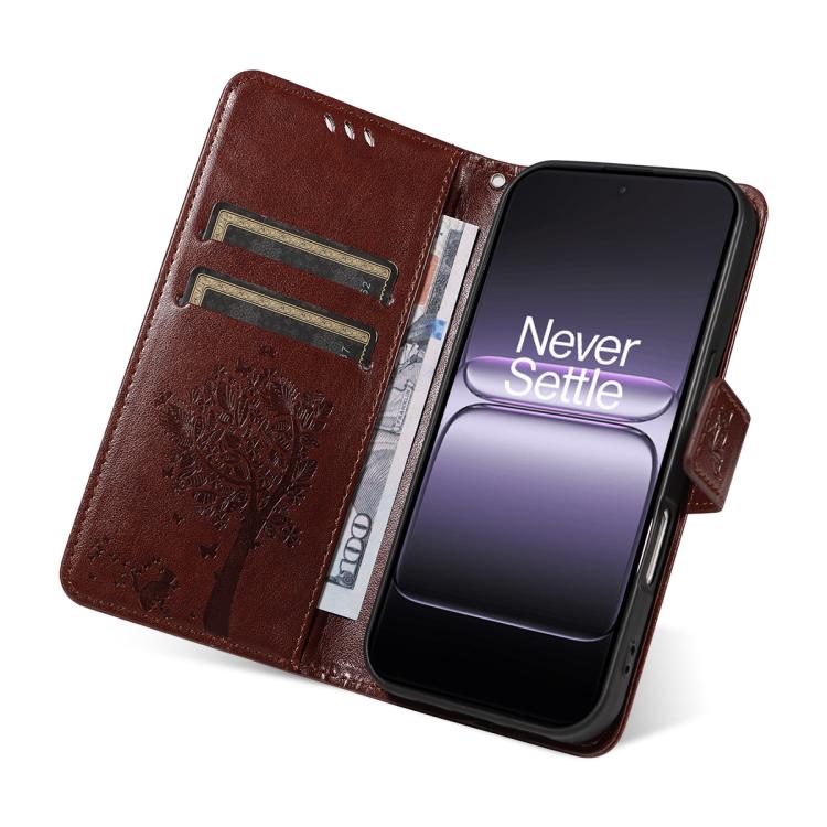 For OnePlus Ace 5 Ultra Tree & Cat Embossed Pattern Flip Leather Phone Case