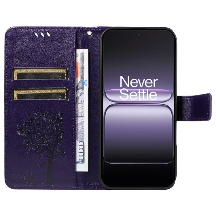 For OnePlus Ace 5 Ultra Tree & Cat Embossed Pattern Flip Leather Phone Case
