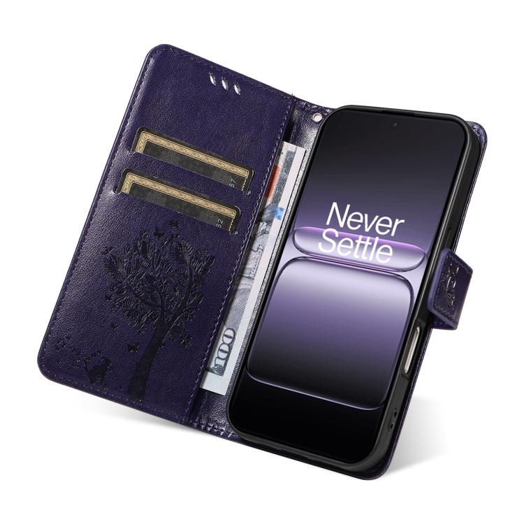 For OnePlus Ace 5 Ultra Tree & Cat Embossed Pattern Flip Leather Phone Case